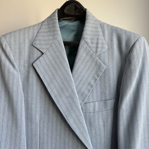 Vintage sz 40 blue‎ pin striped Suit Blazer and Vest Set - Picture 3 of 8